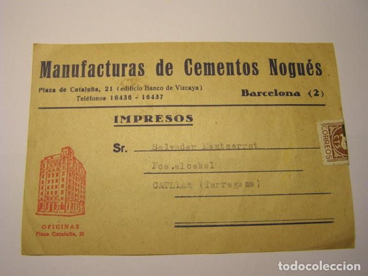 Lettres commerciales: Documento sobre Manufacturas de cementos NOGU&Eacute;S, Barcelona, dirigida a El Catllar, Tarragona.