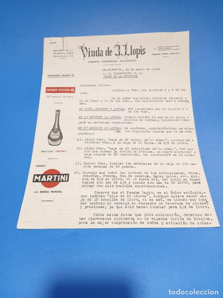 Lettres commerciales: CARTA COMERCIAL. VIUDA DE J.LLOPIS. AGENTE COMERCIAL. ALICANTE. 1961. CON 3 HOJAS