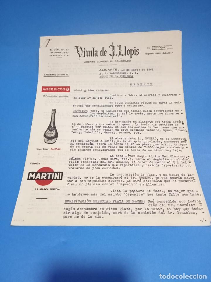 Lettres commerciales: CARTA COMERCIAL. VIUDA DE J.LLOPIS. AGENTE COMERCIAL. ALICANTE. 1961. CON 5 HOJAS