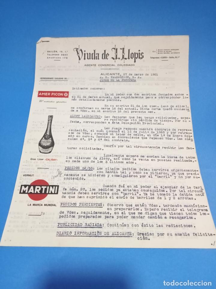 Lettres commerciales: CARTA COMERCIAL. VIUDA DE J.LLOPIS. AGENTE COMERCIAL. ALICANTE. 1961. CON 3 HOJAS