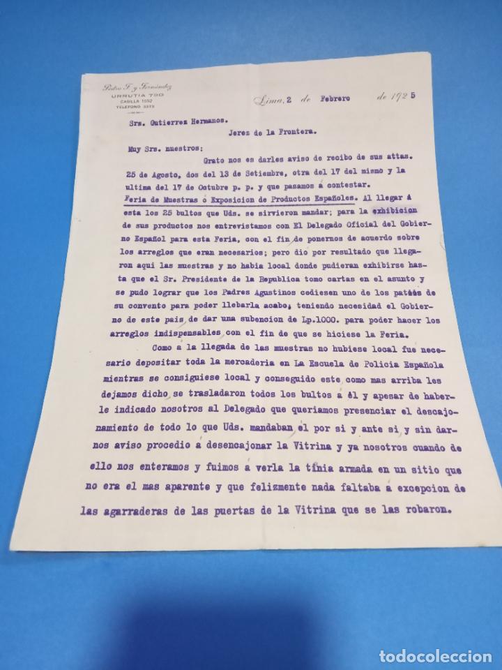 Lettres commerciales: CARTA COMERCIAL. PEDRO F. Y FERN&Aacute;NDEZ. LIMA, PER&Uacute;. 1925. CON 4 HOJAS