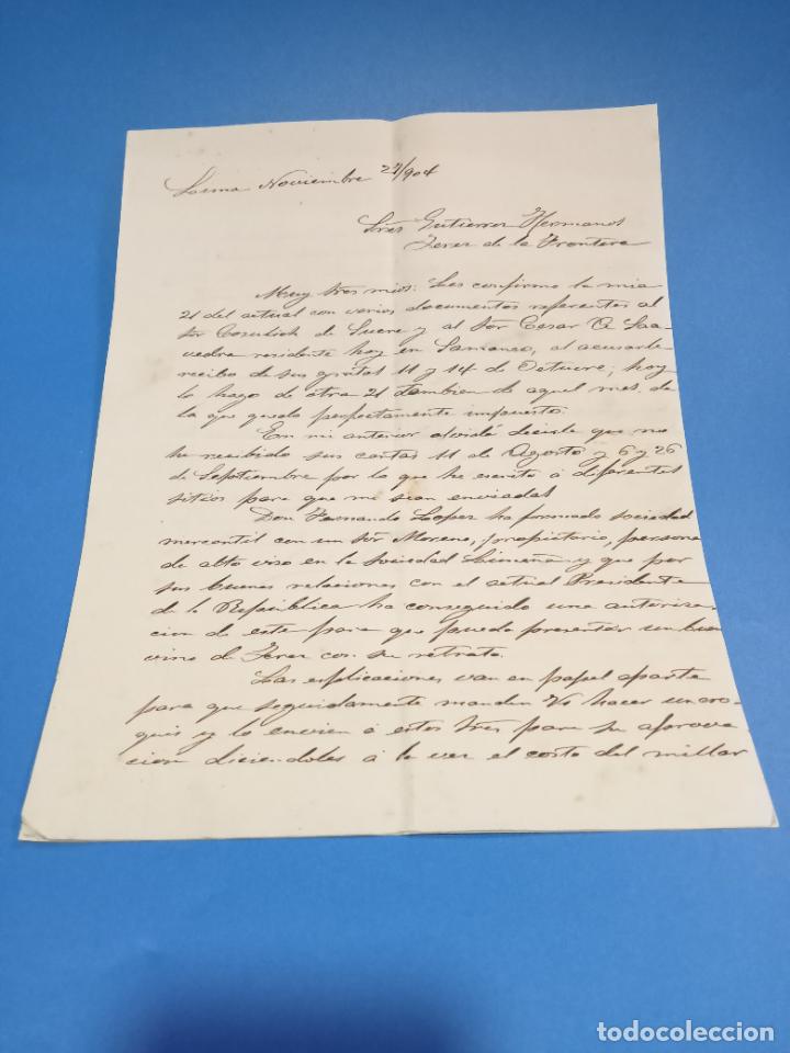 Lettres commerciales: CARTA COMERCIAL. LUIS LOPEZ ABAD. LIMA, PER&Uacute;. 1904. CON 2 HOJAS. VER
