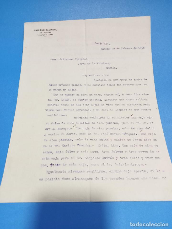Lettres commerciales: CARTA COMERCIAL. ENRIQUE CAMACHO. HABANA, CUBA. 1912. CON 2 HOJAS. VER