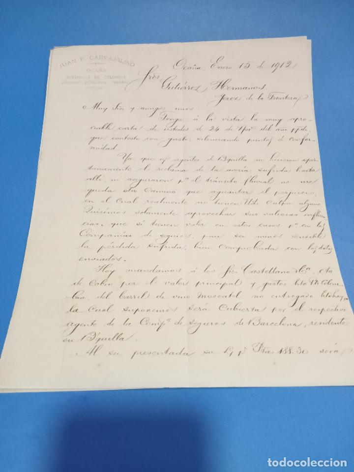 Lettres commerciales: CARTA COMERCIAL. JUAN F.CARVAJALINO. OCA&Ntilde;A, COLOMBIA. 1912. CON 2 HOJAS. VER