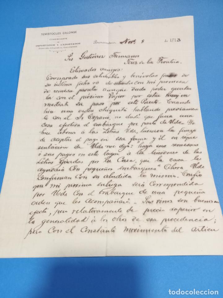 Lettres commerciales: CARTA COMERCIAL. TEMISTOCLES CALONGE. COMERCIANTE. BUENAVENTURA, COLOMBIA 1913. CON 2 HOJAS. VER