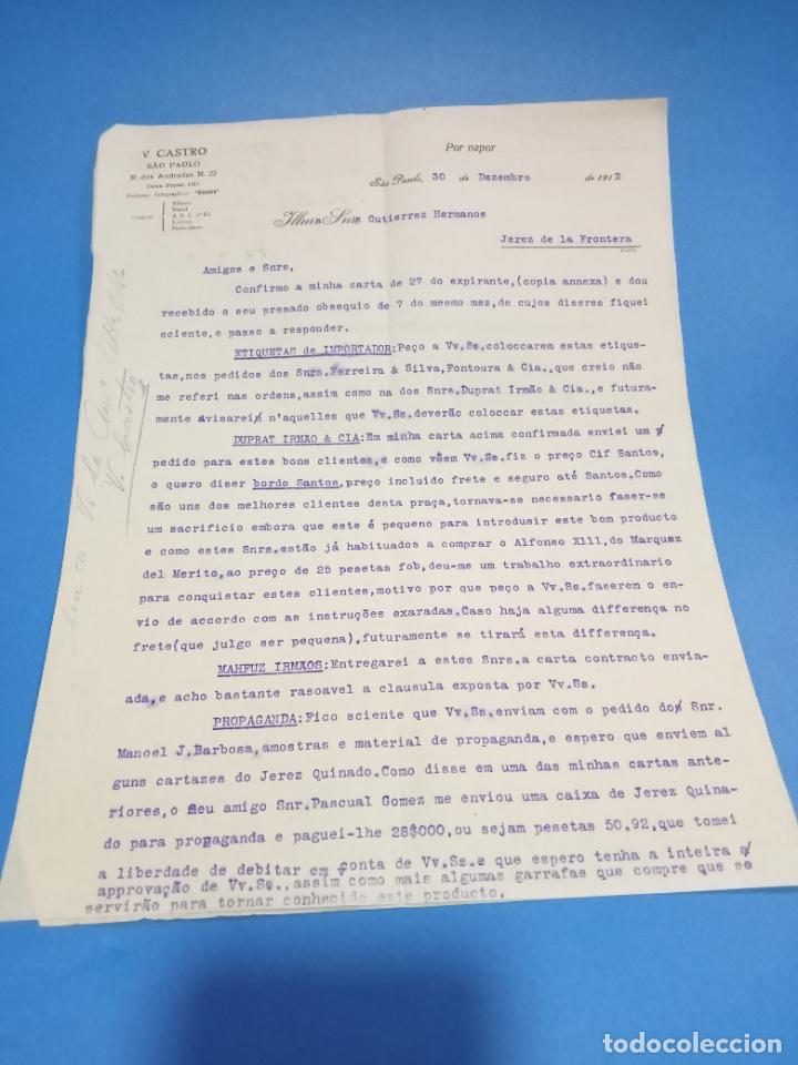 Lettres commerciales: CARTA COMERCIAL. V.CASTRO. SAO PAULO, BRASIL. 1912. CON 2 HOJAS. VER