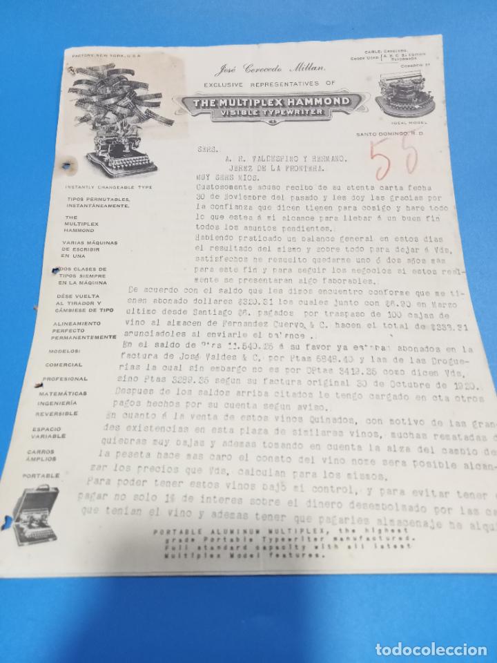 Gesch&auml;ftsbriefe: CARTA COMERCIAL. JOSE CERECEDO MILLAN. MULTIPLEX HAMMOND. SANTO DOMINGO. 1922. CON 2 HOJAS