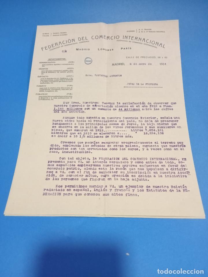Gesch&auml;ftsbriefe: CARTA COMERCIAL. FEDERACI&Oacute;N DEL COMERCIO INTERNACIONAL. MADRID. 1914. CON 2 HOJAS