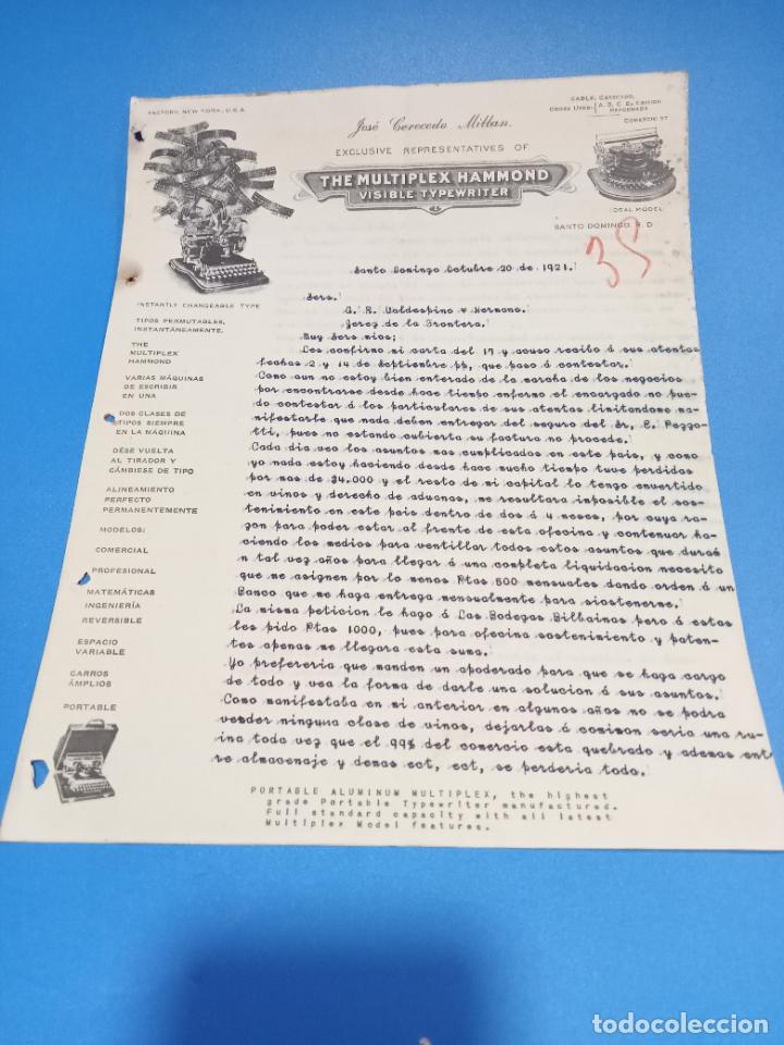 Gesch&auml;ftsbriefe: CARTA COMERCIAL. JOSE CERECEDO MILLAN. MULTIPLEX HAMMOND. SANTO DOMINGO. 1921. CON 2 HOJAS