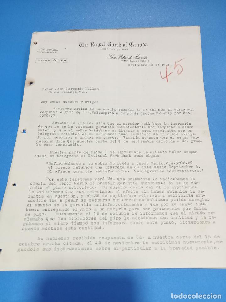 Gesch&auml;ftsbriefe: CARTA COMERCIAL. THE ROYAL BANK OF CANAD&Aacute;. SAN PEDRO DE MACORIS. REP.DOMINICANA. 1921. CON 2 HOJAS