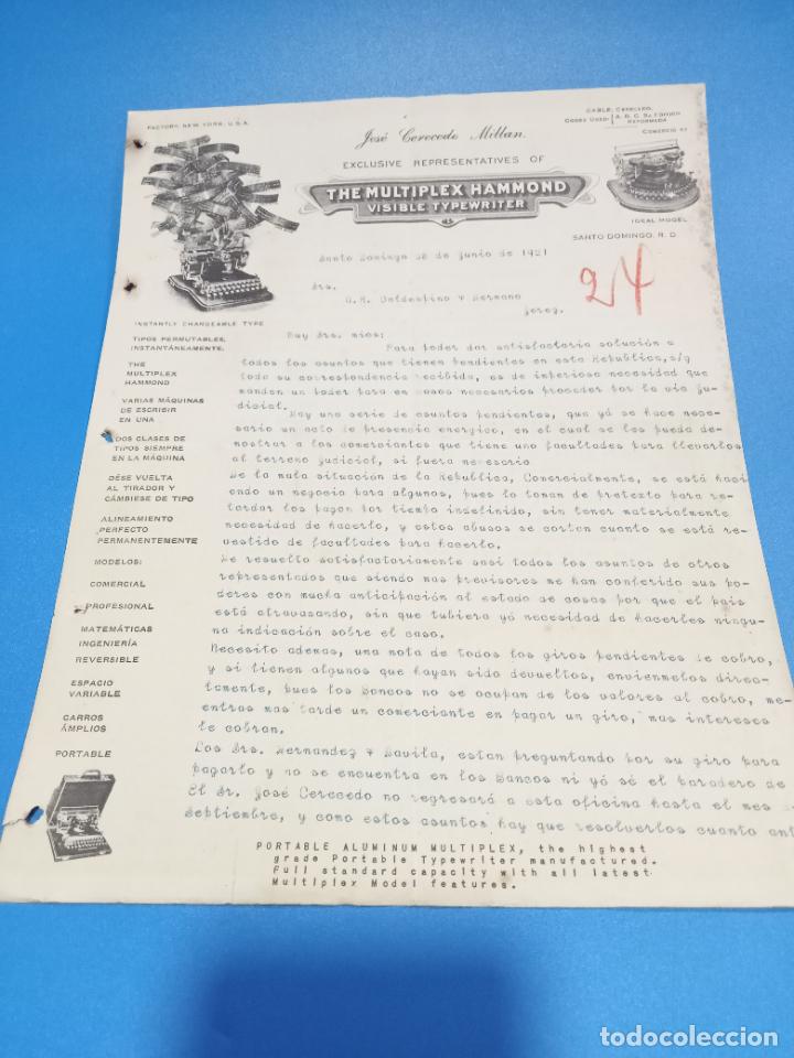 Gesch&auml;ftsbriefe: CARTA COMERCIAL. JOSE CERECEDO MILLAN. MULTIPLEX HAMMOND. SANTO DOMINGO. 1921. CON 2 HOJAS
