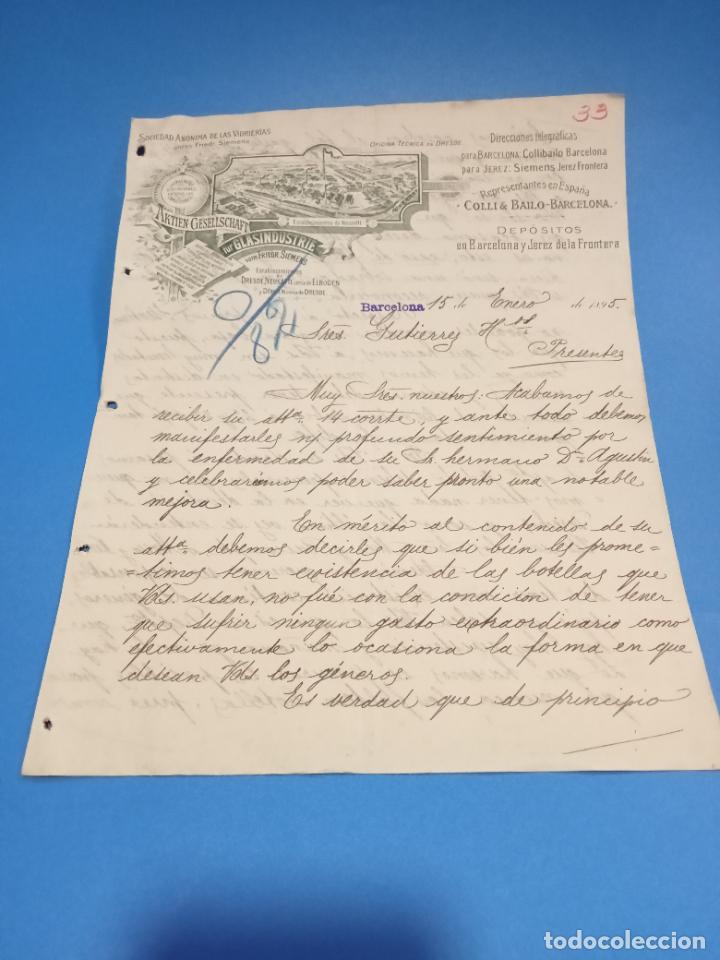 Gesch&auml;ftsbriefe: CARTA COMERCIAL. VIDRIERAS. COLLI & BAILO. BARCELONA. 1895. CON 3 HOJAS