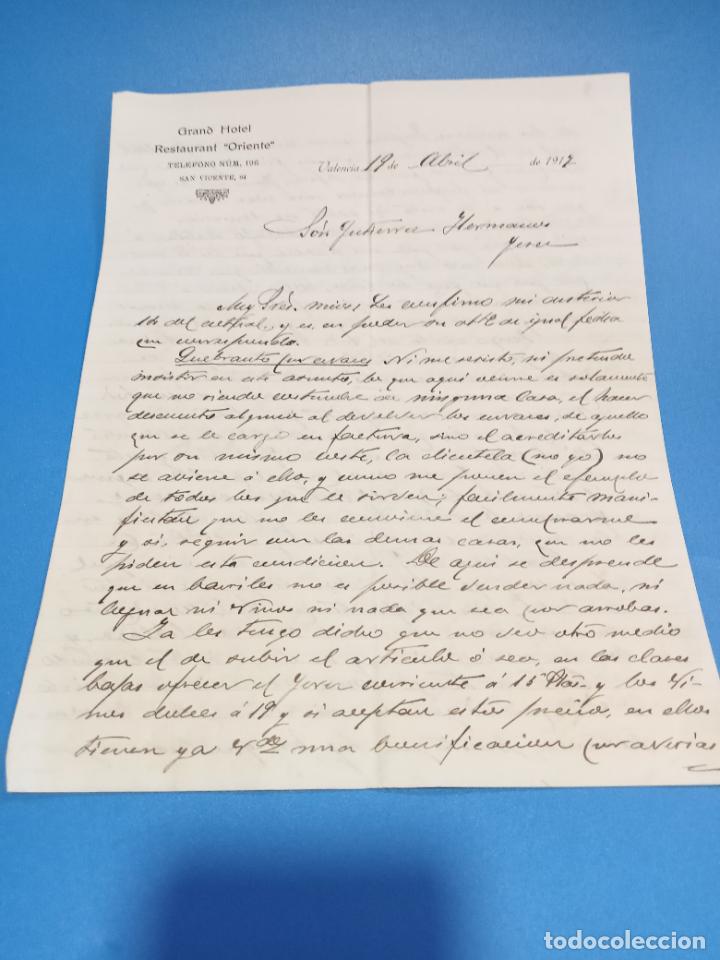 Gesch&auml;ftsbriefe: CARTA COMERCIAL. GRAND HOTEL RESTAURANT ORIENTE. VALENCIA. 1917. CON 8 HOJAS