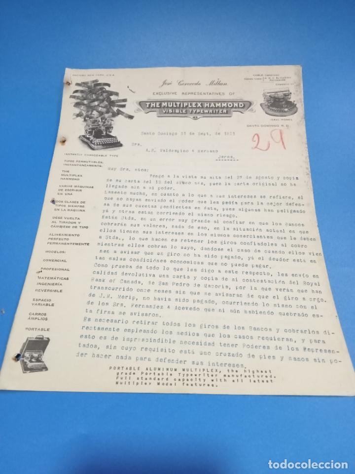 Gesch&auml;ftsbriefe: CARTA COMERCIAL. JOSE CERECEDO MILLAN. MULTIPLEX HAMMOND. SANTO DOMINGO. 1921. CON 3 HOJAS