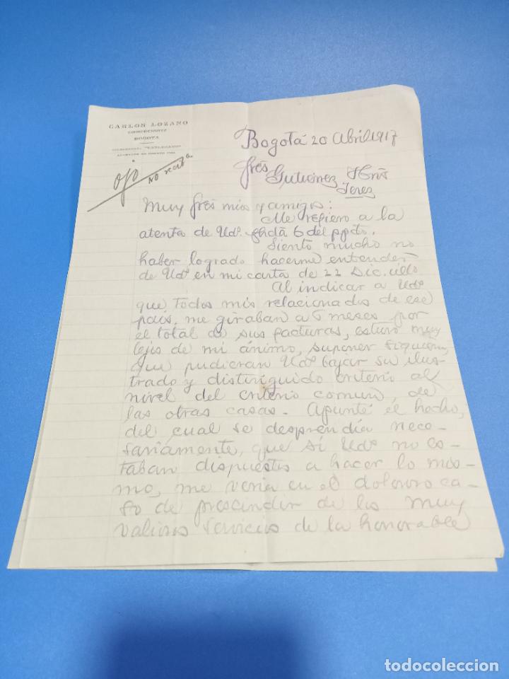 Gesch&auml;ftsbriefe: CARTA COMERCIAL. CARLOS LOZANO. COMERCIANTE. BOGOT&Aacute;, COLOMBIA. 1917. CON DOS HOJAS