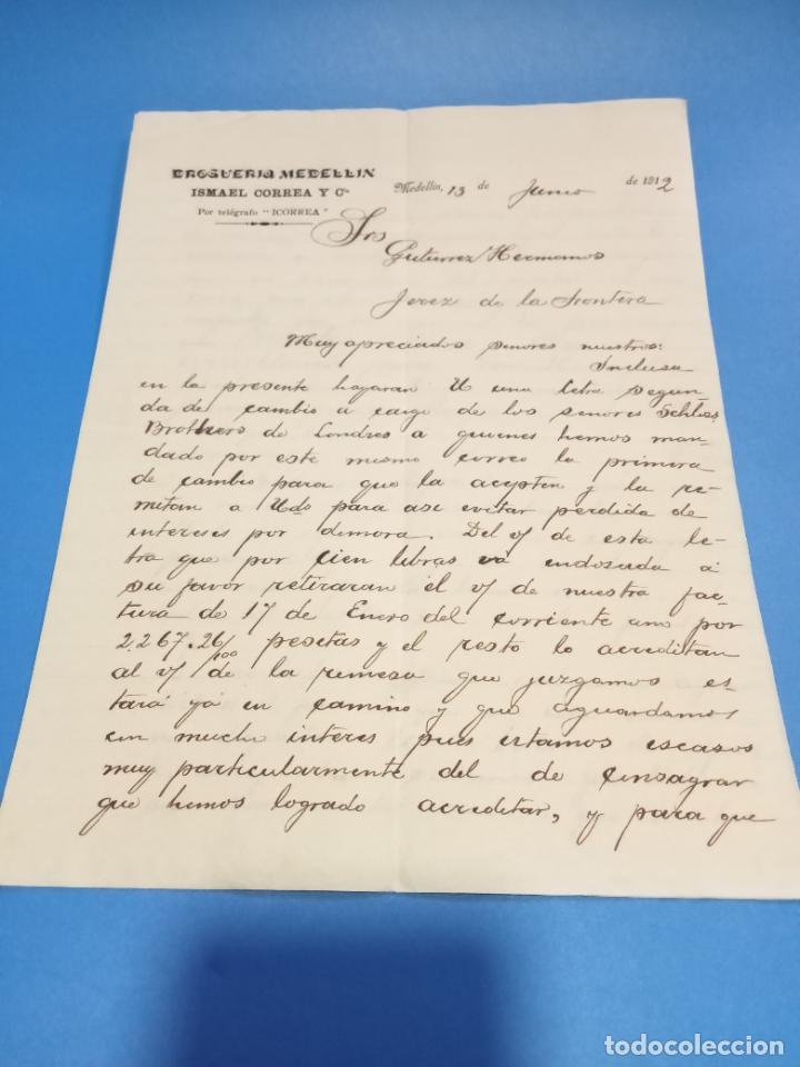 Gesch&auml;ftsbriefe: CARTA COMERCIAL. ISMAEL CORREA Y CIA. DROGUERIA MEDELLIN. COLOMBIA. 1912. CON 3 HOJAS