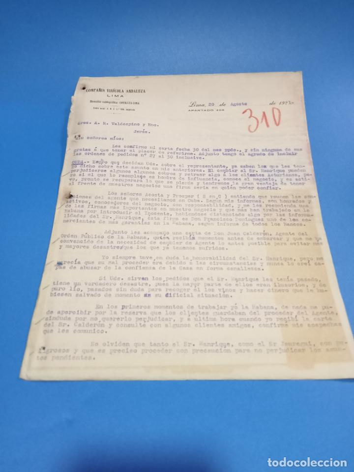 Gesch&auml;ftsbriefe: CARTA COMERCIAL. COMPA&Ntilde;IA VINICOLA ANDALUZA. LIMA, PER&Uacute;. 1921. CON 3 HOJAS