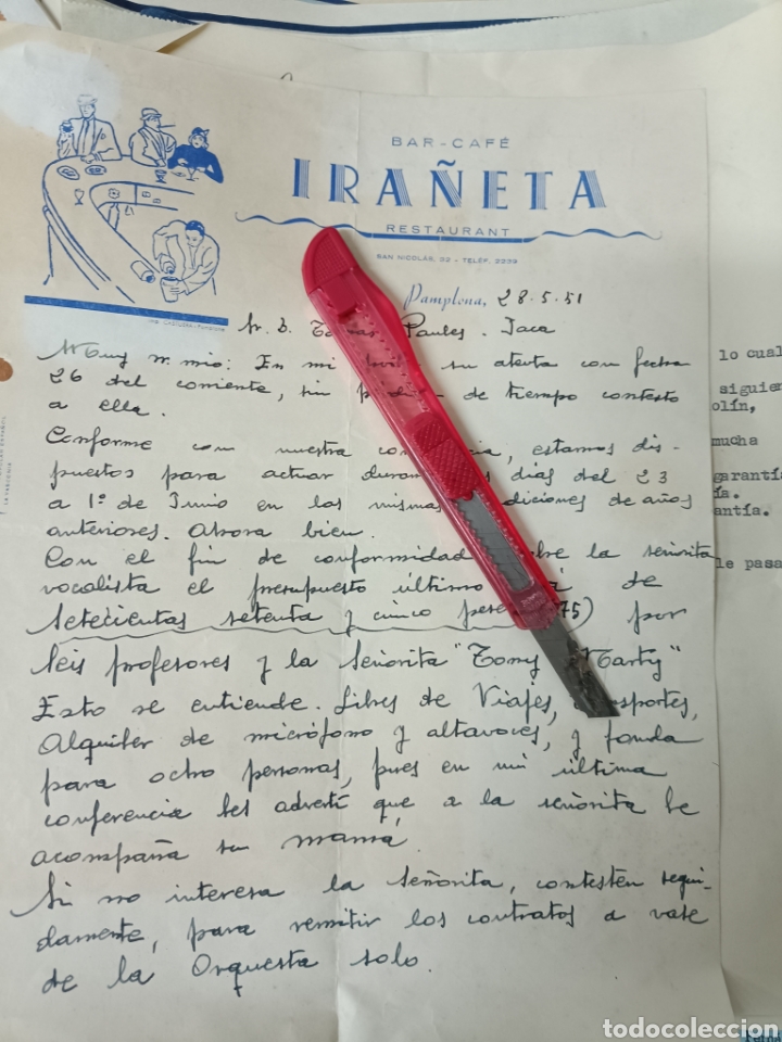 Gesch&auml;ftsbriefe: Bar caf&eacute; y la nieta restaurante Pamplona 1951