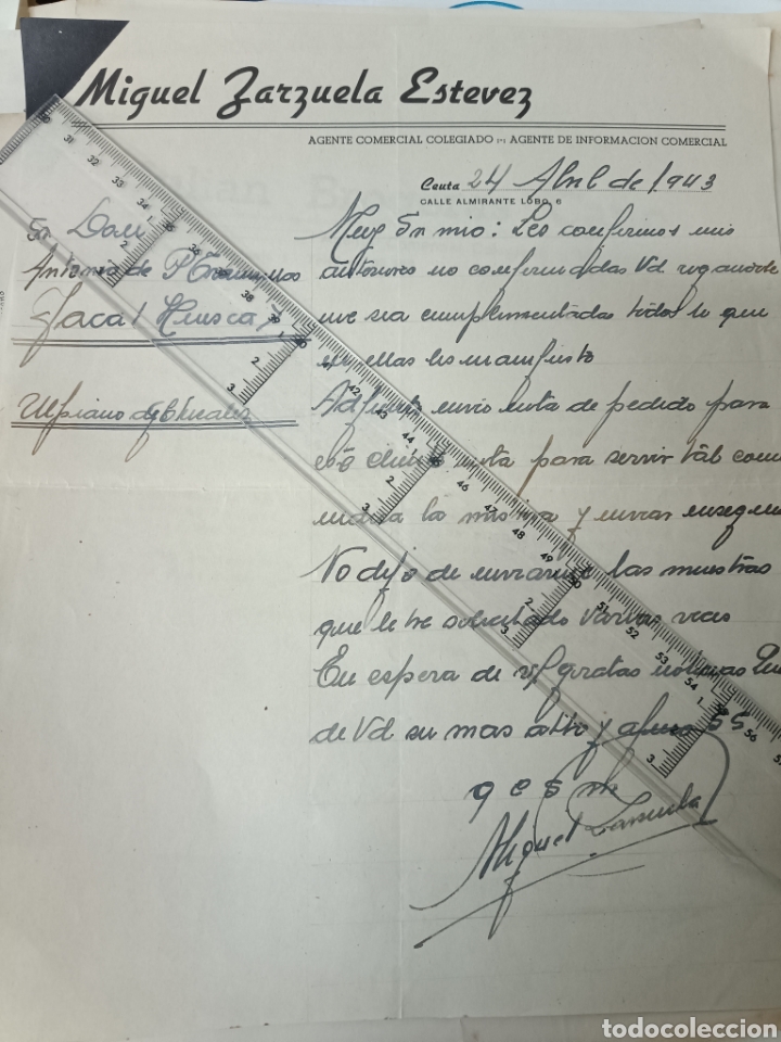 Gesch&auml;ftsbriefe: El zarzuela Est&eacute;vez agente comercial colegiado Ceuta 1943