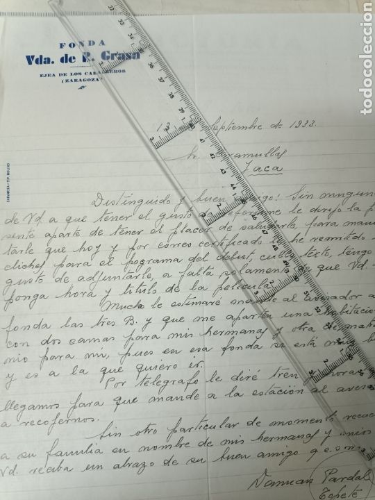 Gesch&auml;ftsbriefe: Fonda viuda de agarras a Ejea de los caballeros Zaragoza 1933