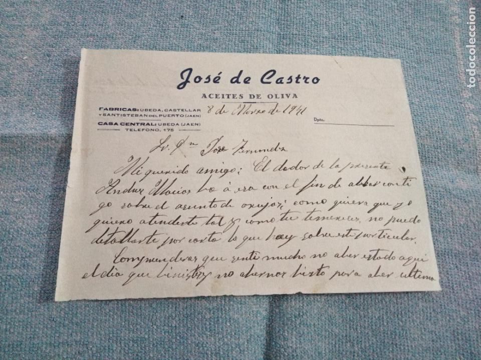 Gesch&auml;ftsbriefe: CARTA COMERCIAL. JOS&Eacute; DE CASTRO. ACEITES DE OLIVA. 1941. MANUSCRITO