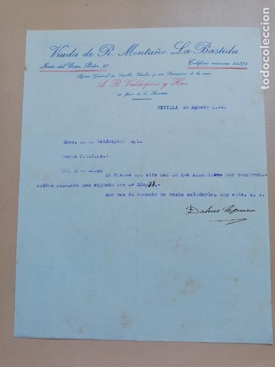 Lettere commerciali: CARTA COMERCIAL. VIUDA DE R. MONTA&Ntilde;O, LA BASTIDA. SEVILLA, 1948.