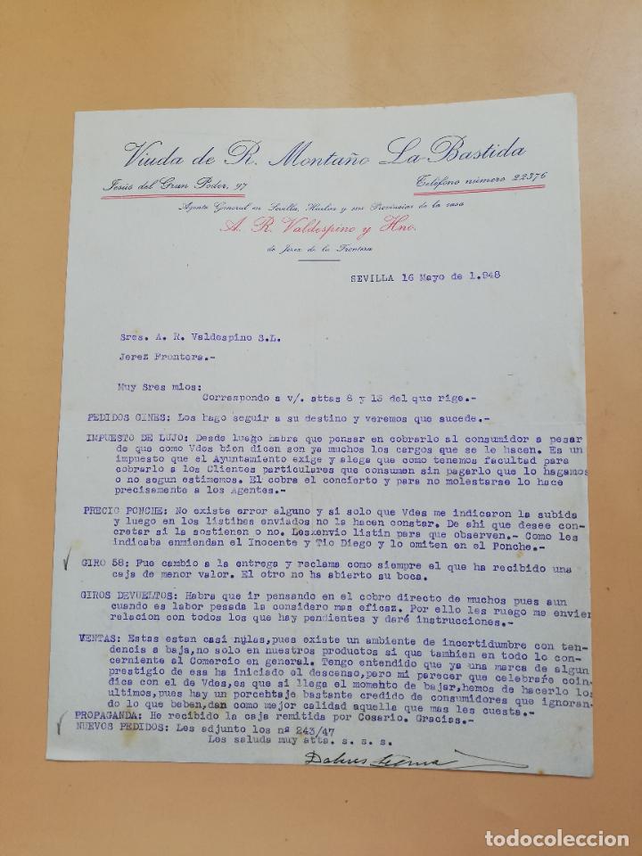 Cartas comerciais: CARTA COMERCIAL. VIUDA DE R. MONTA&Ntilde;O, LA BASTIDA. SEVILLA, 1948.