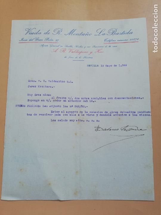 Cartas comerciais: CARTA COMERCIAL. VIUDA DE R. MONTA&Ntilde;O, LA BASTIDA. SEVILLA, 1948.