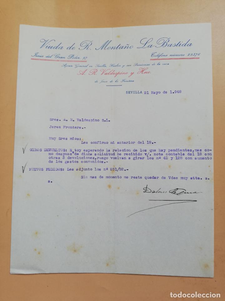Cartas comerciais: CARTA COMERCIAL. VIUDA DE R. MONTA&Ntilde;O, LA BASTIDA. SEVILLA, 1948.