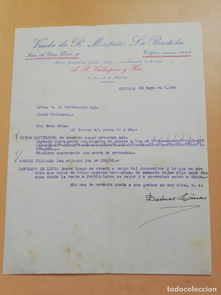 Cartas comerciais: CARTA COMERCIAL. VIUDA DE R. MONTA&Ntilde;O, LA BASTIDA. SEVILLA, 1948.
