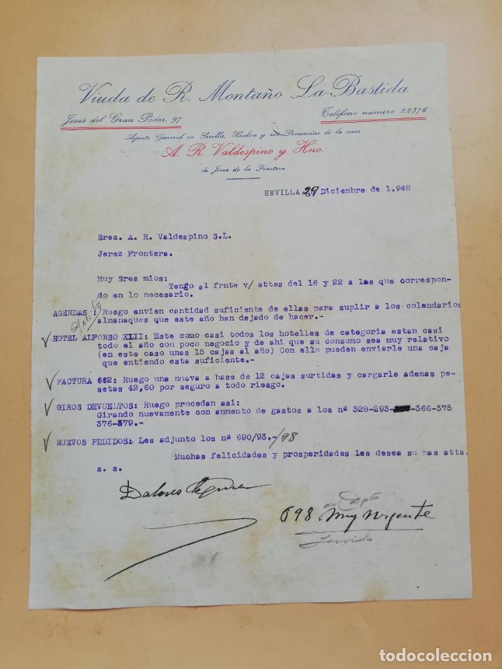 Cartas comerciais: CARTA COMERCIAL. VIUDA DE R. MONTA&Ntilde;O, LA BASTIDA. SEVILLA, 1948.