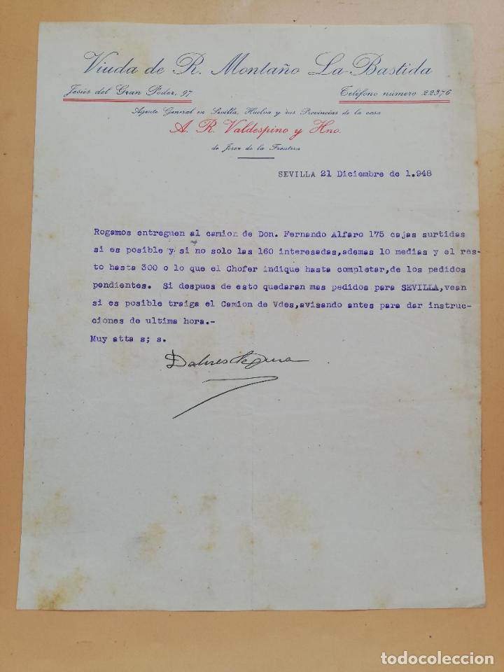 Cartas comerciais: CARTA COMERCIAL. VIUDA DE R. MONTA&Ntilde;O, LA BASTIDA. SEVILLA, 1948.