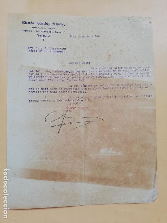 Cartas comerciales: CARTA COMERCIAL. RICARDO SANCHEZ SANCHEZ. AGENTE COMERCIAL COLEGIADO. VALLADOLID. 1948.