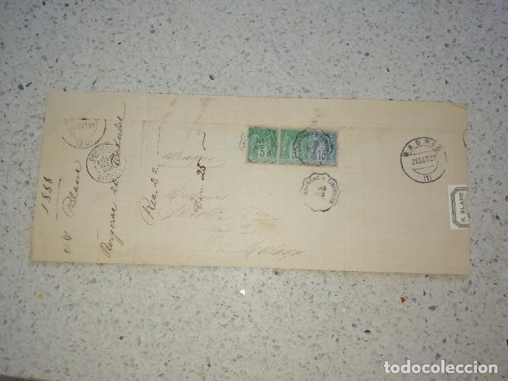 Commercial Letters: Carta manuscrita de 1888 con sellos franceses enviada de Francia a Malaga