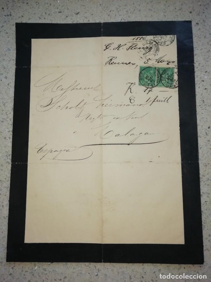 Commercial Letters: Carta manuscrita de luto con sellos franceses de 1886 enviada de francia a espa&ntilde;a