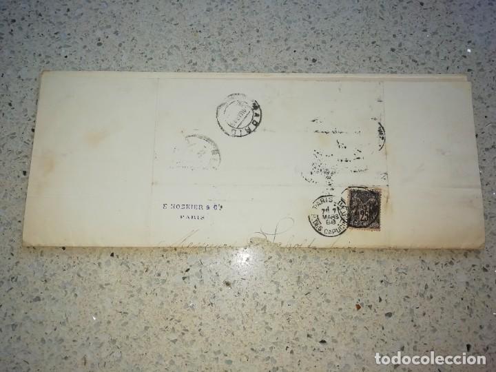 Commercial Letters: Carta manuscrita de 1888 con sellos franceses enviada de Paris a malaga
