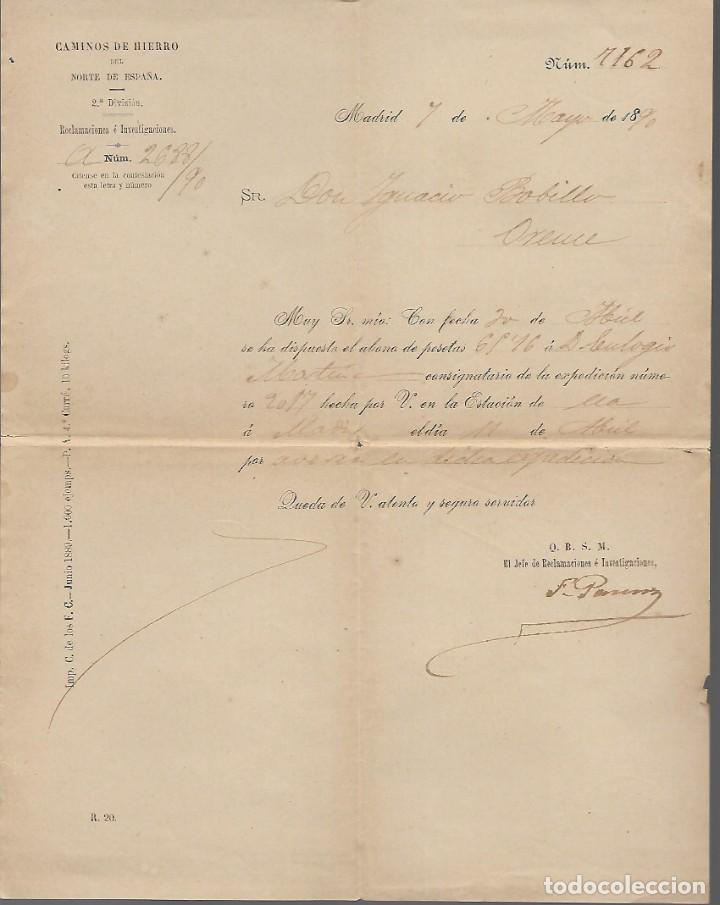 Commercial Letters: MADRID,- . CARTA CAMINOS DE HIERRO DEL NORTE DE ESPA&Ntilde;A, A&Ntilde;O 1890, VER FOTO