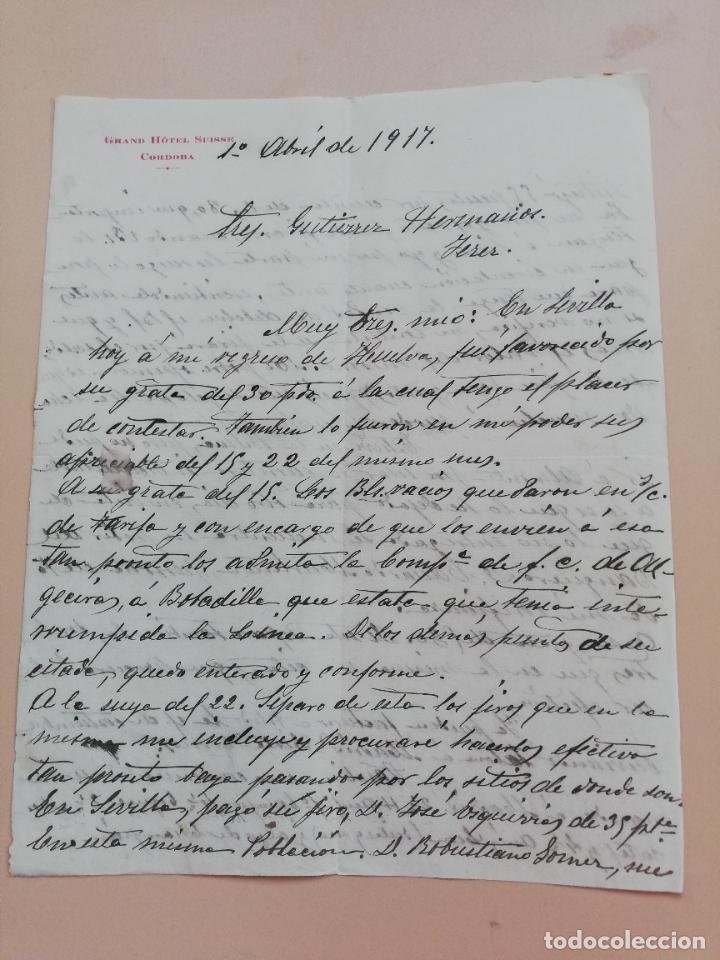 Commercial Letters: CARTA COMERCIAL. GRAND HOTEL, SUISSE. CORDOBA. 1917.