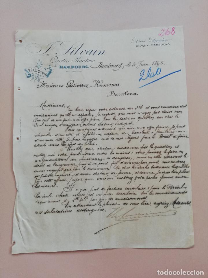 Commercial Letters: CARTA COMERCIAL. Y. SILVAIN. COURTIER MARITIME. HAMBOURG. 1895.