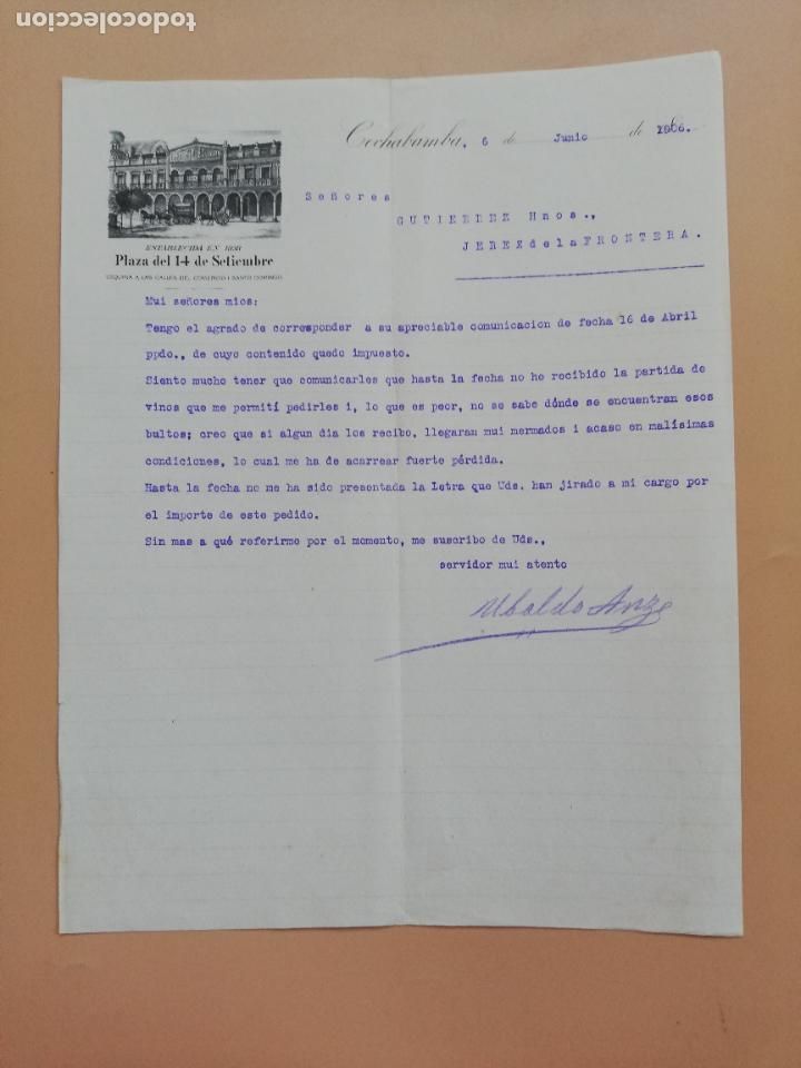 Lettres commerciales: CARTA COMERCIAL. CACHABAMBA, BOLIVIA. 1906.