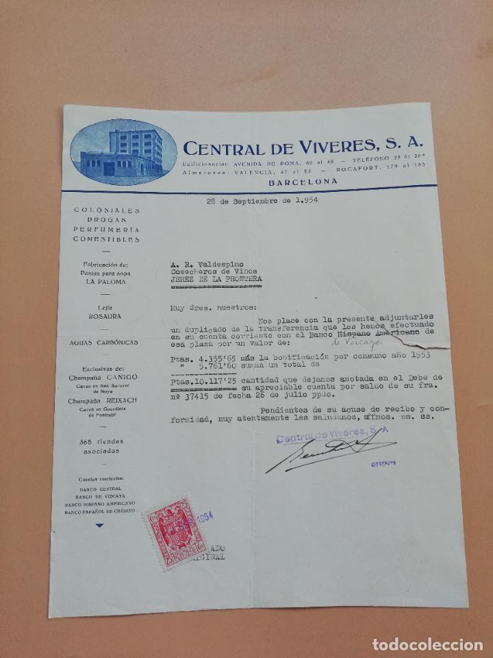 Lettres commerciales: CARTA COMERCIAL. CENTRAL DE VIVERES, S.A. BARCELONA. 1954.