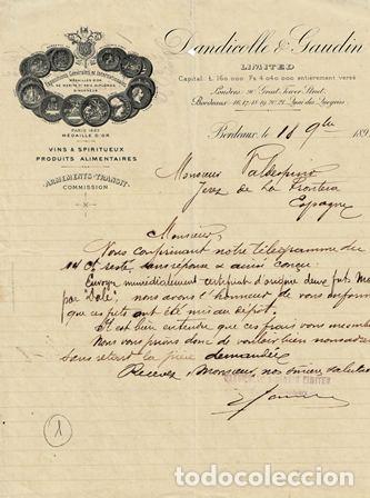 Lettres commerciales: CARTA DANDICOLLE & GAUDIN (BORDEAUX 1891) CARTACOMERCIAL-14