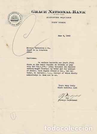 Lettres commerciales: CARTA GRACE NATIONAL BANK (NEW YORK JUNIO 1930) CARTACOMERCIAL-20