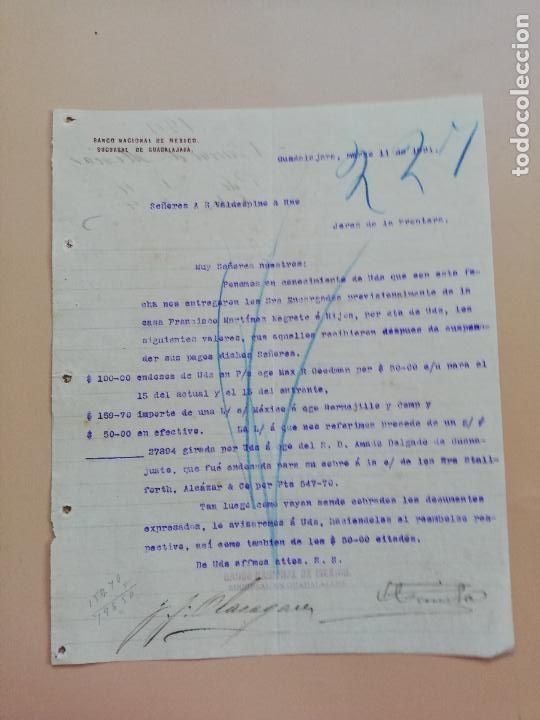 Lettres commerciales: CARTA COMERCIAL. BANCO NACIONAL DE MEXICO. SUCURSAL DE GUADALAJARA. 1901.