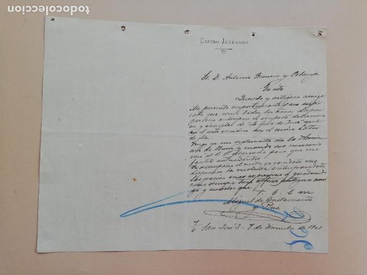 Lettres commerciales: CARTA COMERCIAL. CASINO JEREZANO. 1901.