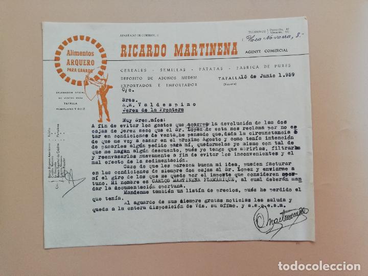 Lettres commerciales: CARTA COMERCIAL. RICARDO MARTINENA. ALIMENTOS ARQUERO PARA GANADO. TAFALLA, NAVARRA. 1959.