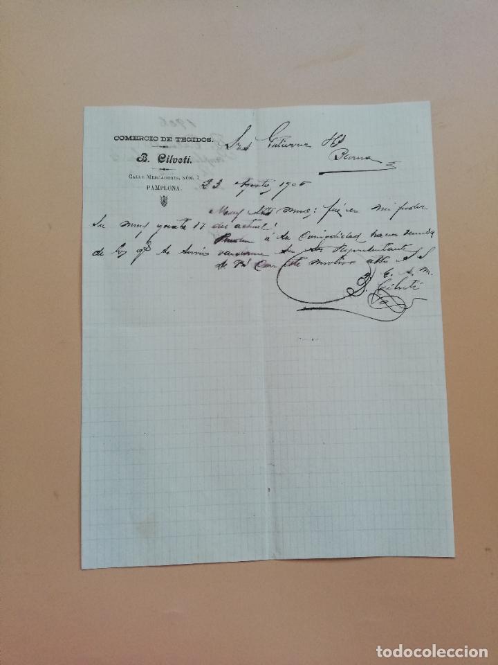 Lettres commerciales: CARTA COMERCIAL. B. CILVETI. COMERCIO DE TEJIDOS. PAMPLONA. 1906.