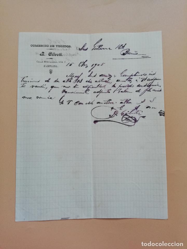 Lettres commerciales: CARTA COMERCIAL. B. CILVETI. COMERCIO DE TEJIDOS. PAMPLONA. 1906.