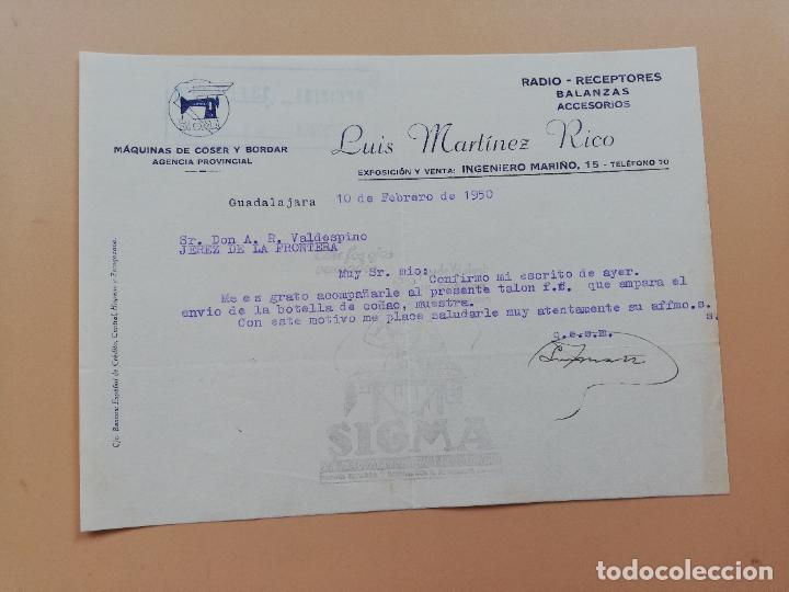 Lettres commerciales: CARTA COMERCIAL. LUIS MARTINEZ RICO. MAQUINAS DE COSER Y BORDAR. GUADALAJARA. 1950.