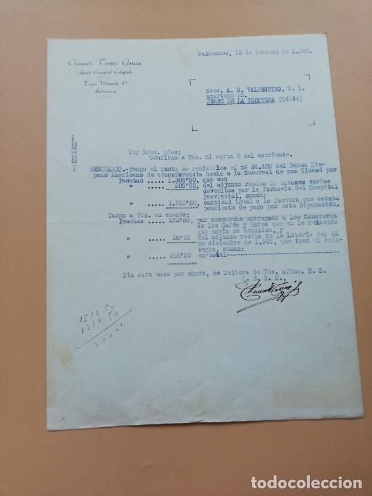 Lettres commerciales: CARTA COMERCIAL. CLEMENTE TOMAS GARCIA. AGENTE COMERCIAL COLEGIADO. SALAMANCA. 1946.